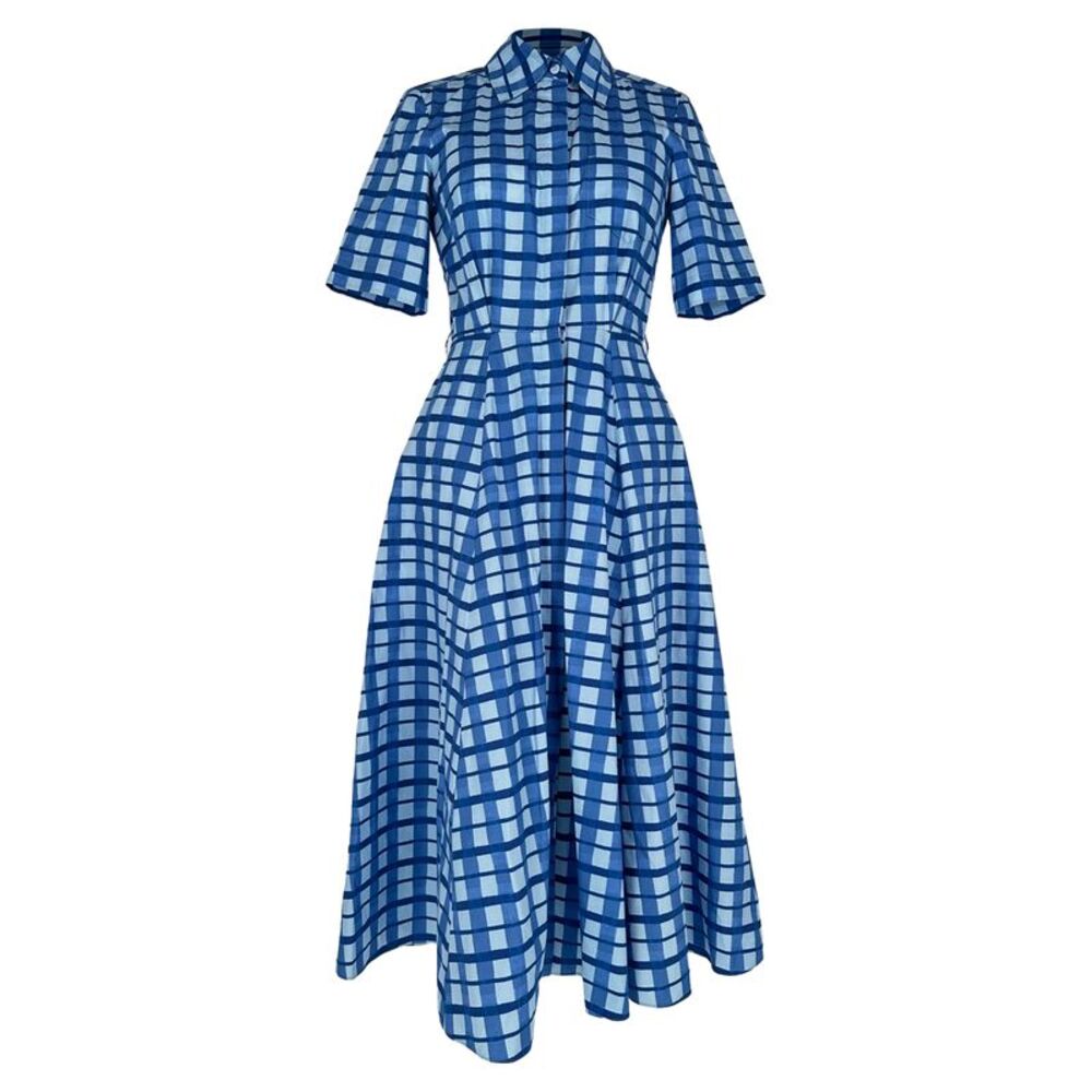 Emilia Wickstea Rubie Checked Midi Shirt Dress in Blue Cotton
